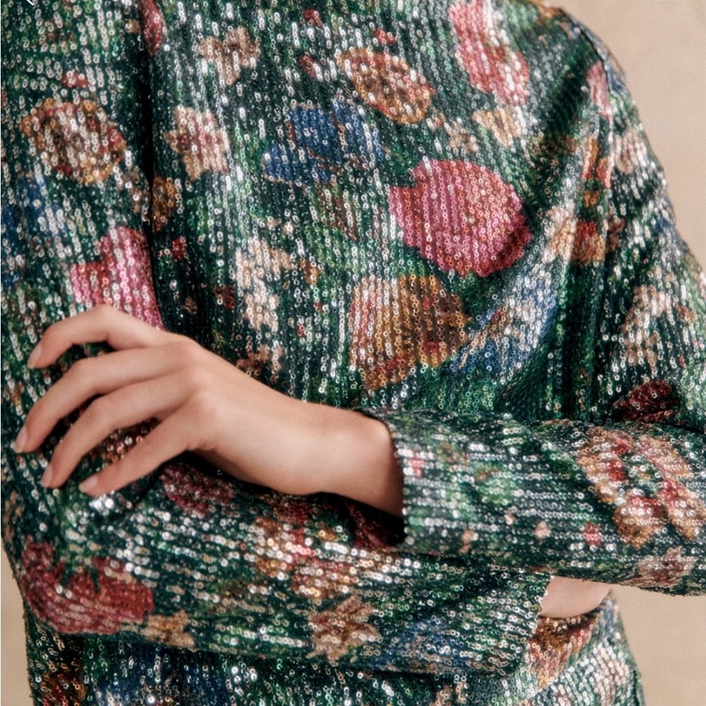 Floral Sequin Long Sleeve Top Sezane Sequined